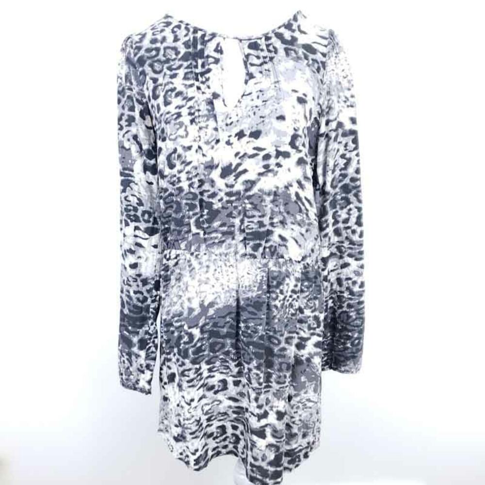 Silk Dress BDB Buffalo David Bitton Black White Animal Print Cheetah, Large
